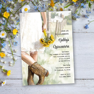Country Cowgirl Sonnenblumen Watercolor Quinceañer Einladung