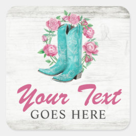 Country Cowgirl Stiefel & Shabby Rose Rustikales H Quadratischer Aufkleber
