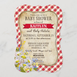 Country Daisies Red Gingham Karo Baby Dusche Einladung