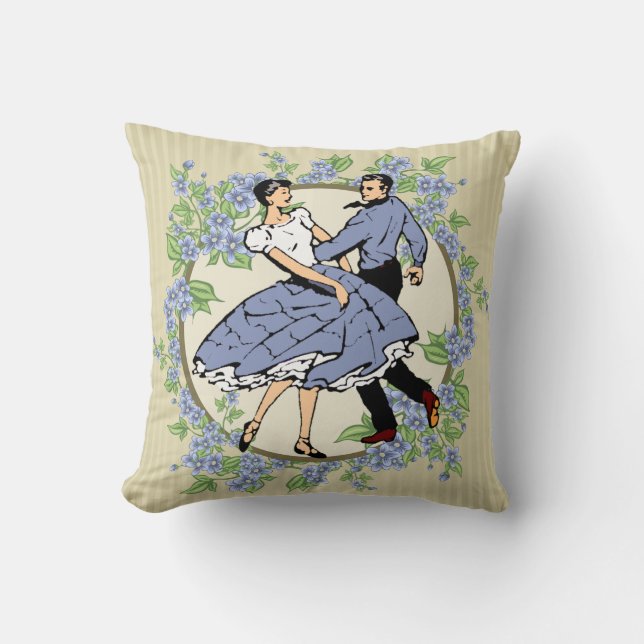 Country Dance Square Tänzer Blau mit Blumenrahmen Kissen (Vorderseite)