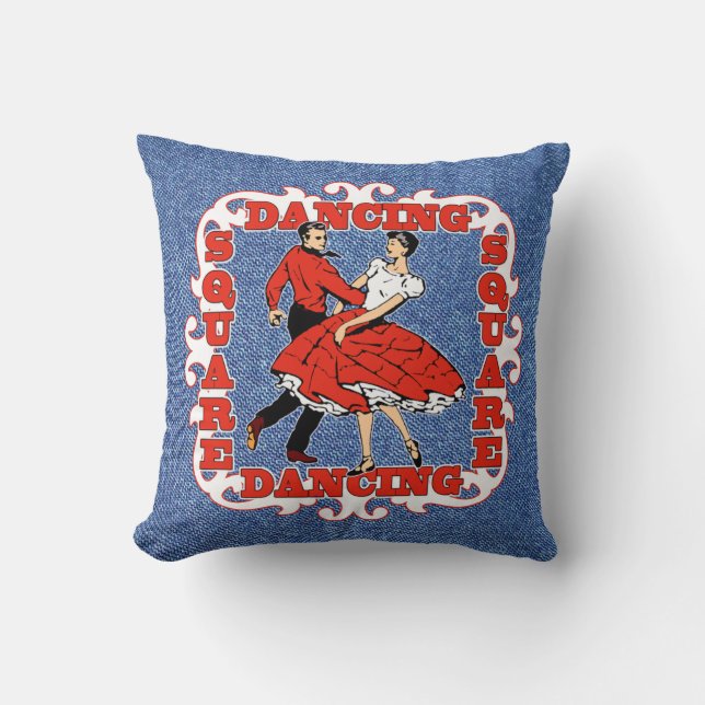 Country Dance Square Tänzer in Red Imitats Denim Kissen (Vorderseite)