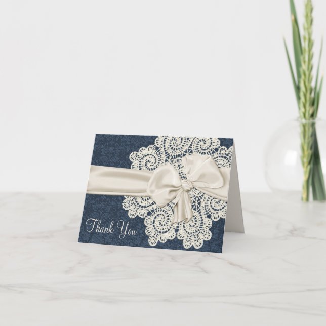 Country Denim & Ivory Lace Wedding Vielen Dank Dankeskarte (Vorderseite)