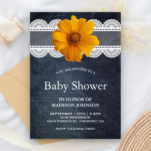 Country Denim Lace Sunflower Baby Dusche Einladung