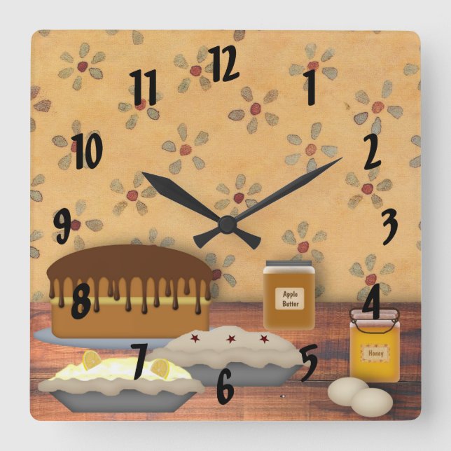 Country Desserts Wall Clock Quadratische Wanduhr (Vorderseite)