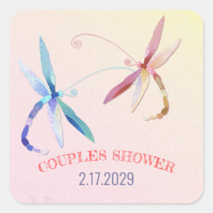 Country Dragonfly Wedding Couples Dusche Quadratischer Aufkleber