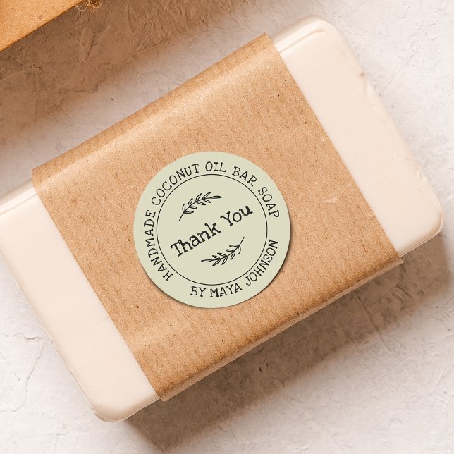 Country Dusty Green Handmade Vielen Dank Runder Aufkleber (Country Dusty Green Handmade Thank You Classic Round Sticker)