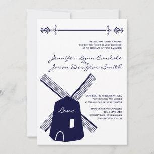Country Dutch Windmill Navy Hochzeitseinladungen Einladung