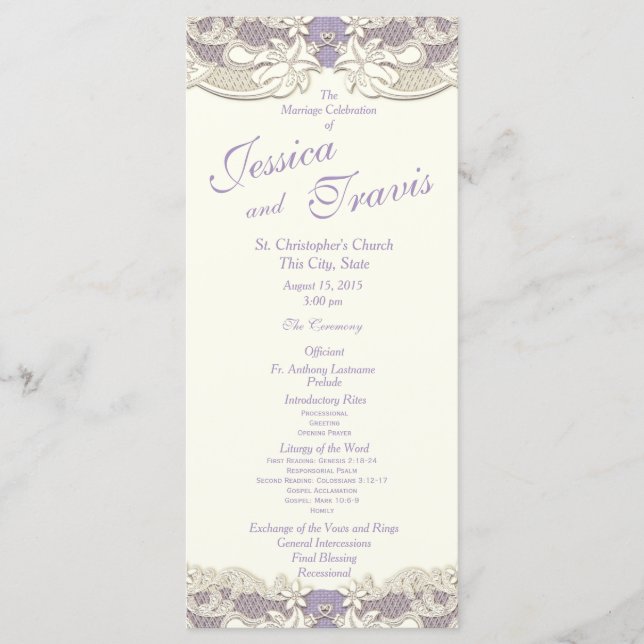 Country Elegance Lavender Floral Wedding Programm (Vorderseite)