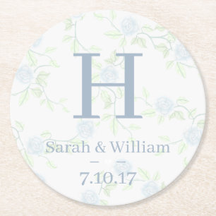 Country Elegant Blue Rose Hochzeit Runder Pappuntersetzer