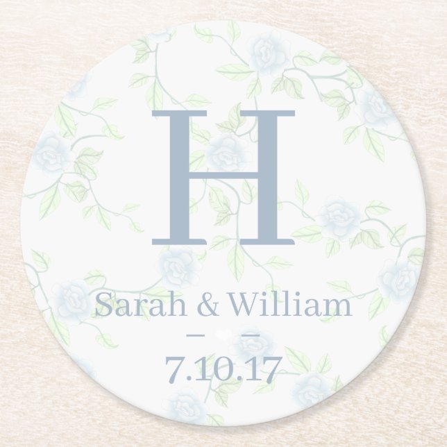 Country Elegant Blue Rose Hochzeit Runder Pappuntersetzer (Vorderseite)