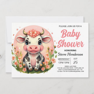 Country Enchanted Pastel Kuh Baby Dusche Einladung