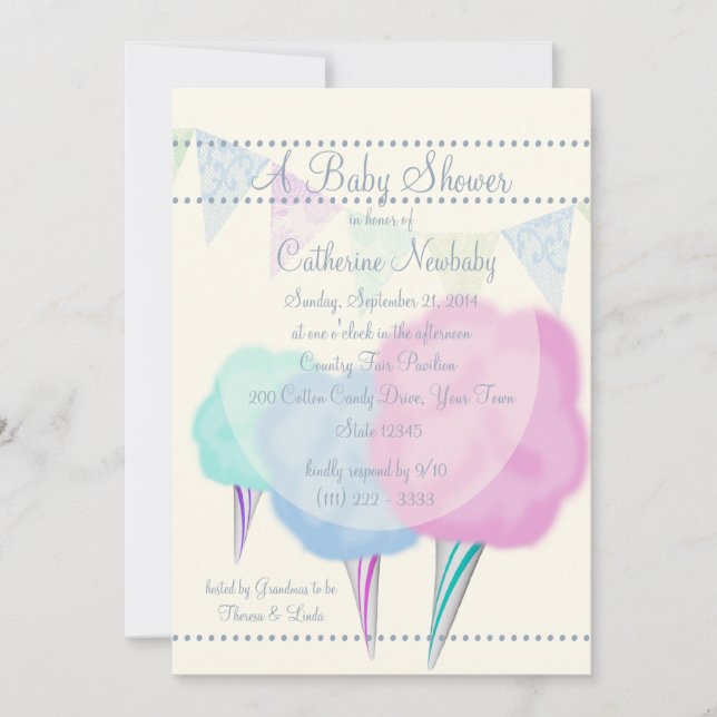 Country Fair Cotton Candy Baby Dusche Einladung (Vorderseite)