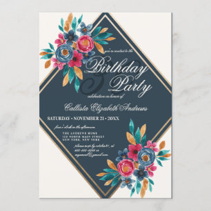 Country Fall Blue Gold Blume Geburtstag Einladung