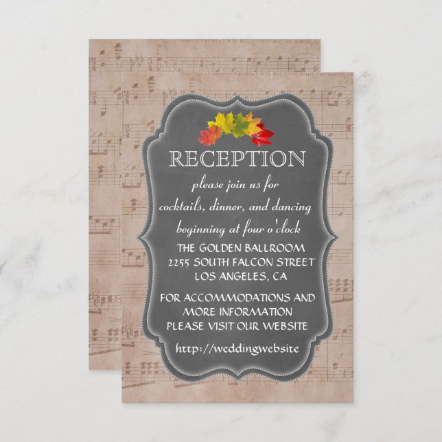 Country Fall Music Sheet Empfang Einladung (Vorne/Hinten)