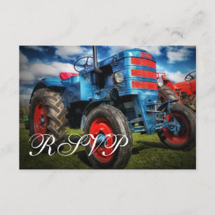 Country Farm Tractor Blue Wedding Cartes RSVP