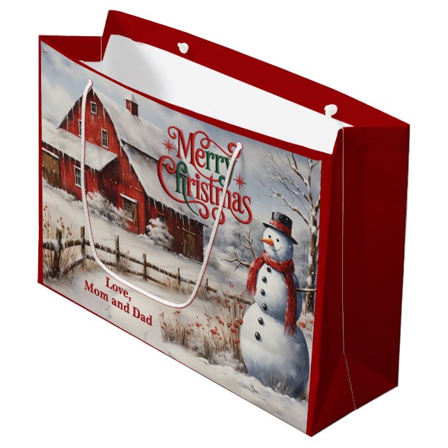 Country Farmhouse Christmas Große Geschenktüte (Vorderseite Schrägansicht)