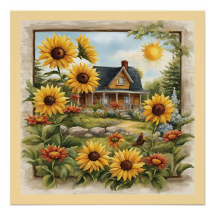 Country Farmhouse Dreamy Golden Sonnenblumen Poster