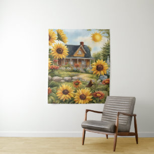 Country Farmhouse Dreamy Golden Sonnenblumen Wandteppich
