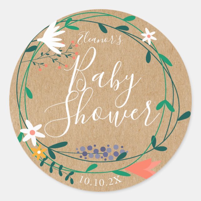 Country floral Garland Baby Showroom / Sprinkle Bo Runder Aufkleber (Vorderseite)