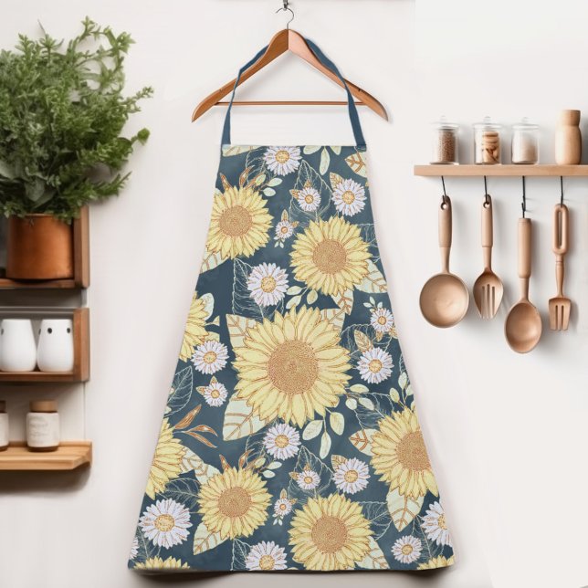 Country Floral Gelb Sonnenblume Navy Blauer Schürz Schürze (Get creative in the kitchen with our Country Sunflower Womens apron! )