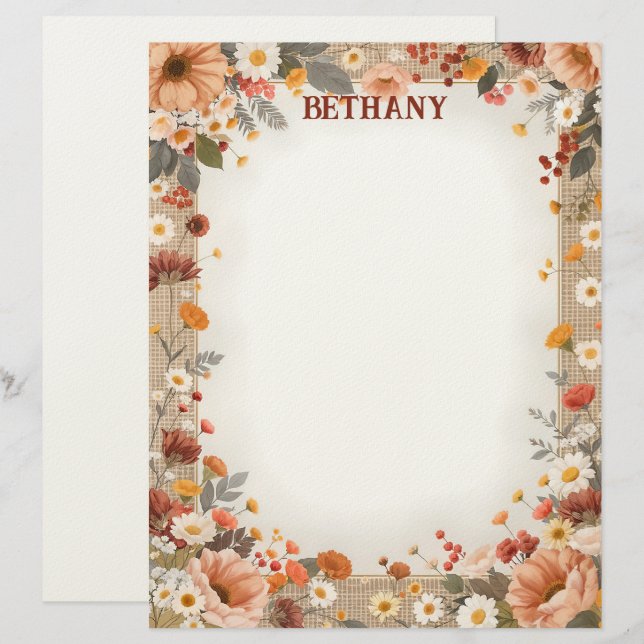 Country Flowers on Burlap Stationery Paper Briefbogen (Vorne/Hinten)
