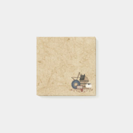 Country Folk Art, Sheep, Senf Saltbox, Decke Post-it Klebezettel