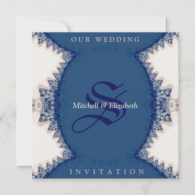 Country Folk Dark Blue+Cream Hochzeitseinladungen Einladung (Vorderseite)