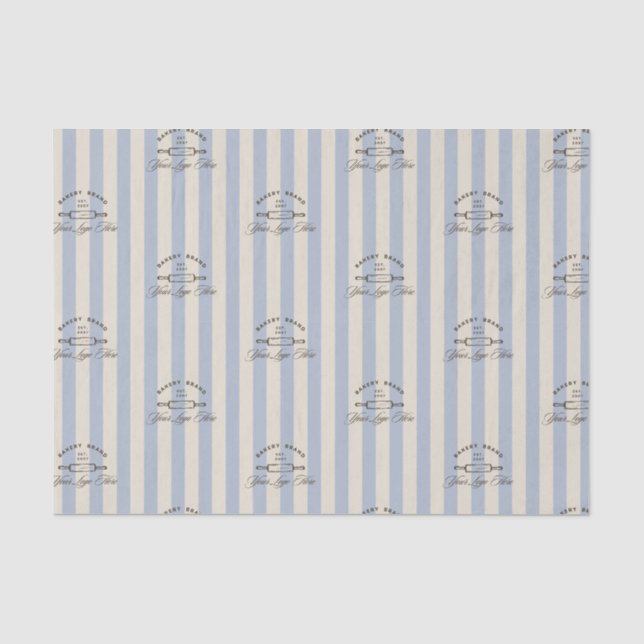 Country French Blue Strip Bakery Logo Business Seidenpapier (Vorderseite)