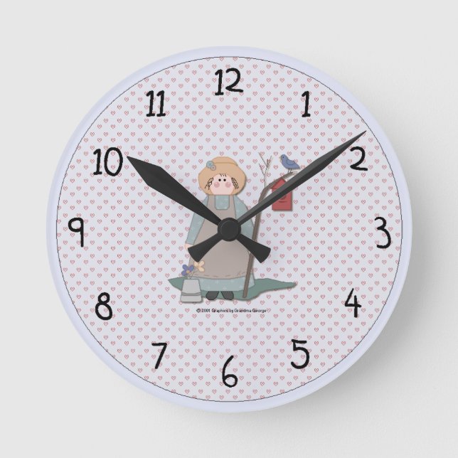 Country Garden Girl Wall Clock Runde Wanduhr (Vorderseite)