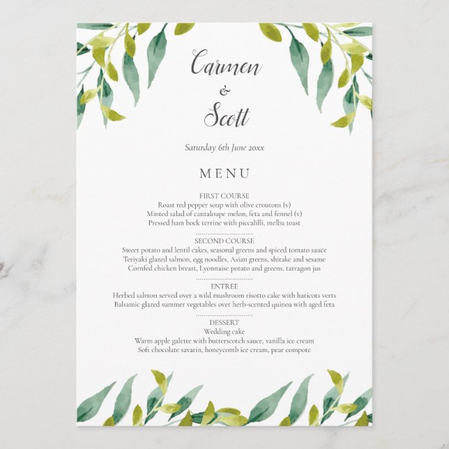 Country Garden Greenerity Wedding Menü Menükarte (Vorderseite)