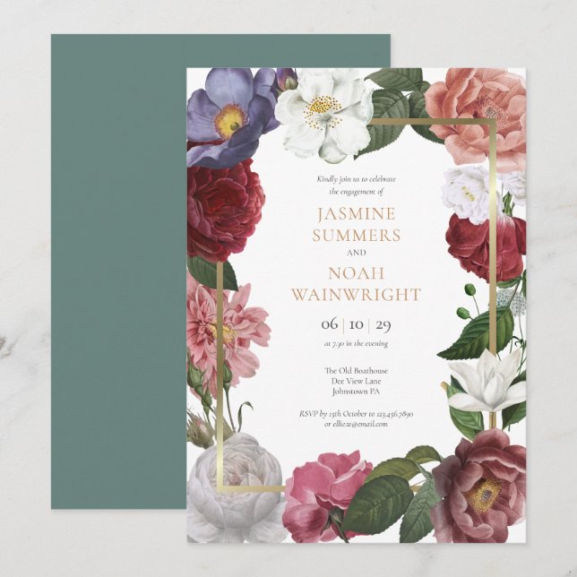 Country Garden Rose Floral Engagement Party Einladung (Vorne/Hinten)