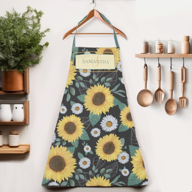Country Gelbe Sonnenblume Frauen Name Schürze (Indulge in the sunflower charm of our Womens apron.  Cook in style and let your name shine!)