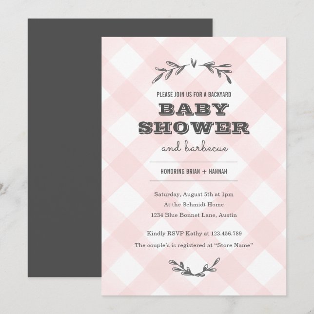 Country Gingham Baby Dusche Einladung (Vorne/Hinten)