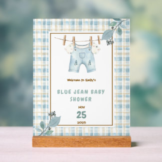 Country Gingham Blue Jean Baby Dusche Willkommen Acrylschild