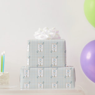 Country Gingham Blue Jean Baby Dusche Willkommen Geschenkpapier