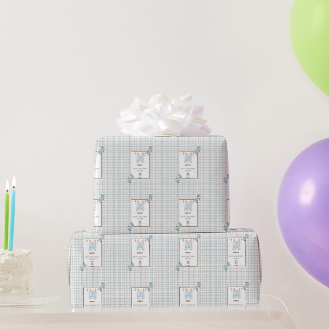 Country Gingham Blue Jean Baby Dusche Willkommen Geschenkpapier (Partygeschenke)