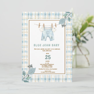 Country Gingham Blue Jean Baby Shower Einladung
