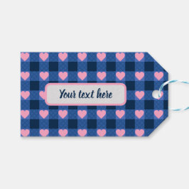 Country Gingham Blue Pink Herzmuster Geschenkanhänger