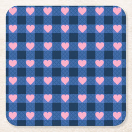 Country Gingham Blue Pink Herzmuster Rechteckiger Pappuntersetzer