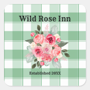 Country Gingham Wild Rose B & B Custom Farmhouse Quadratischer Aufkleber