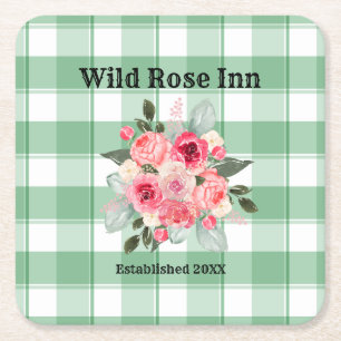 Country Gingham Wild Rose B & B Custom Farmhouse Rechteckiger Pappuntersetzer