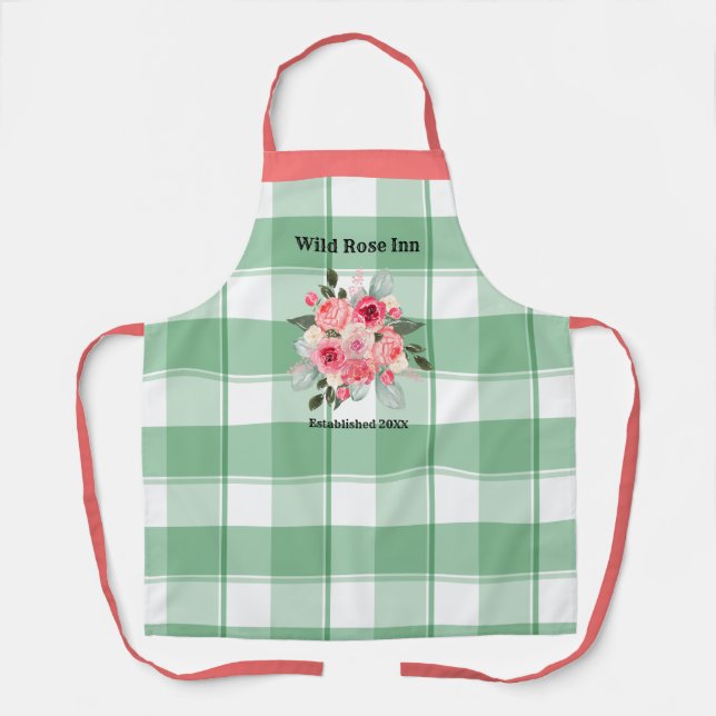 Country Gingham Wild Rose B & B Custom Farmhouse Schürze (Vorderseite)
