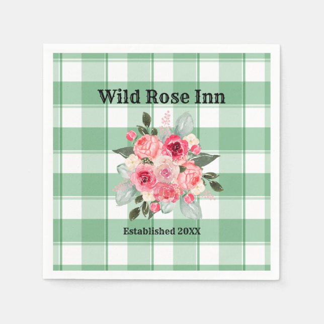 Country Gingham Wild Rose B & B Custom Farmhouse Serviette (Vorderseite)