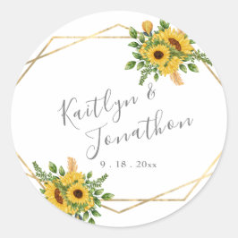 Country Gold Geometric Gerahmt Sunflower Leaf Runder Aufkleber