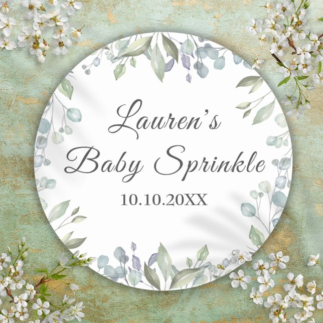 Country Green Baby Sprinkle Runder Aufkleber (Country Greenery Baby Sprinkle Classic Round Sticker)