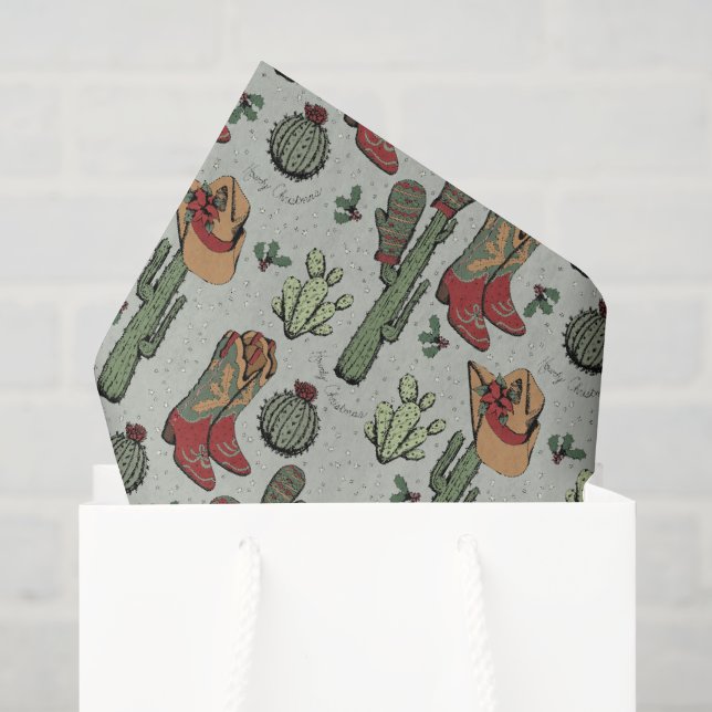 Country Green Cowboy Howdy Weihnachten Seidenpapier (Geschenk Tasche)