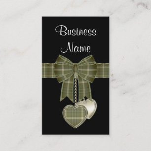 Country Green Kariert Ribbon w/Hearts Business Car Visitenkarte