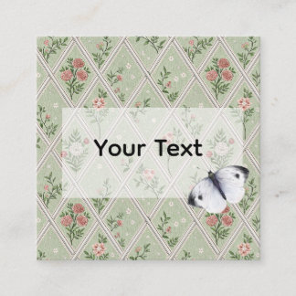 Country Green Vintage Flower  Telefonnummerkarte