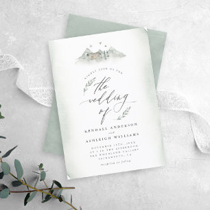 Country Green Watercolor Blätter & Mountain Weddin Einladung