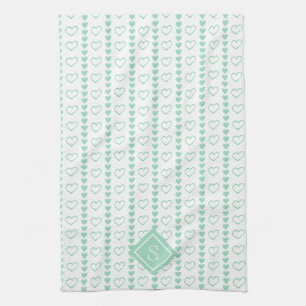 Country Heart Stripes Muster Monogramm Geschirrtuch